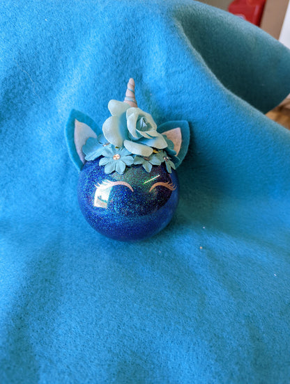 Handmade Blue Unicorn Ornament