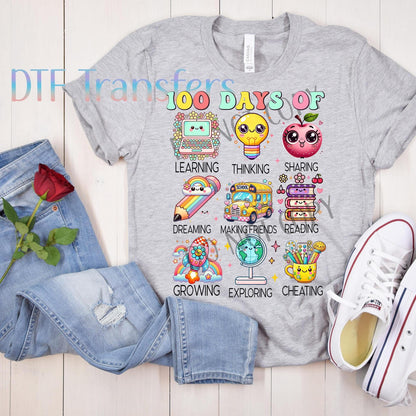 100 Days of School DTF Transfer-Pink Pencil, Bow & Glitter Look(NO GLITTTER)