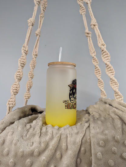 Yellow Ombré Teacher Life Frosted Glass Can – 16oz