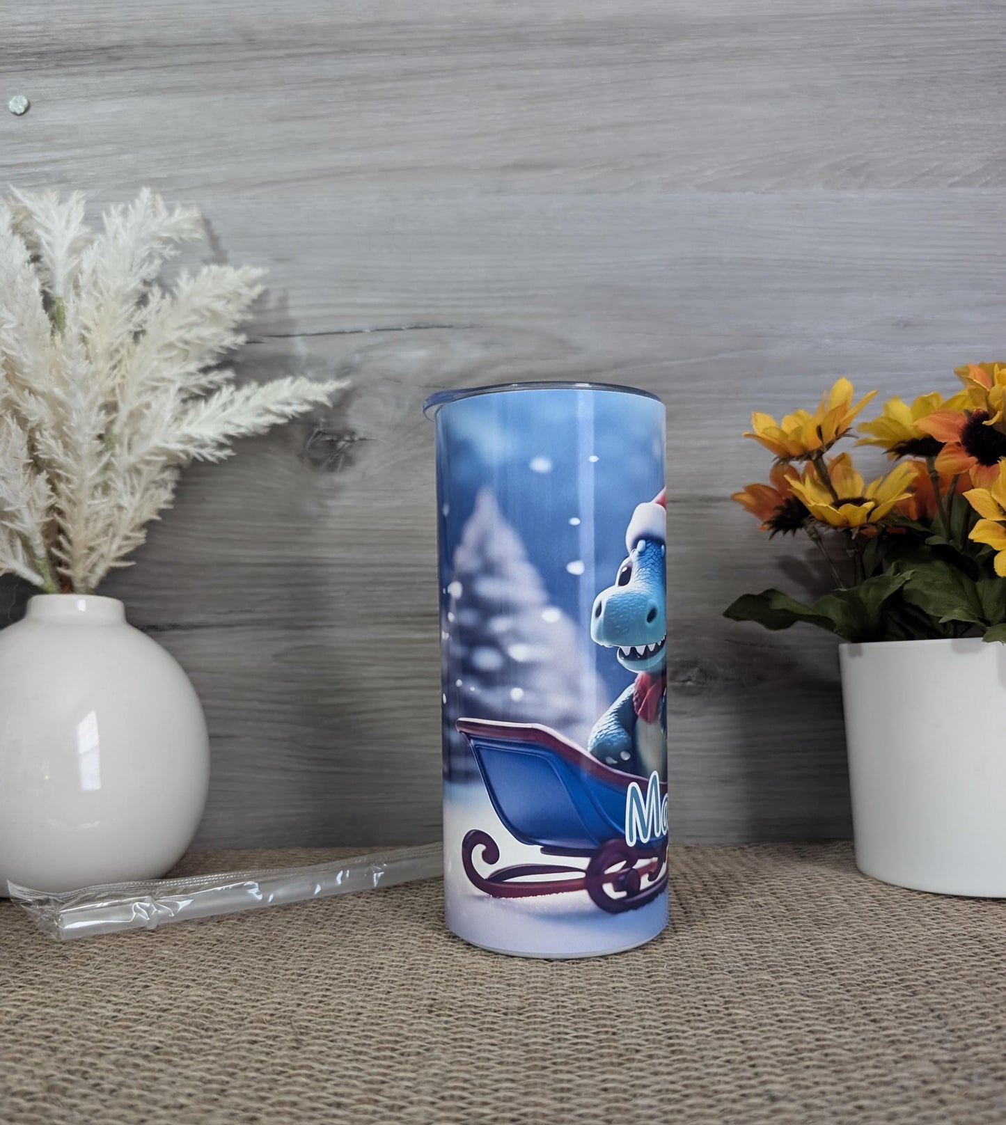 Personalized Christmas Dinosaur Tumbler