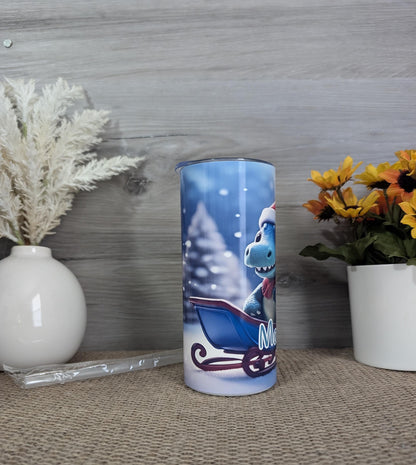 Personalized Christmas Dinosaur Tumbler