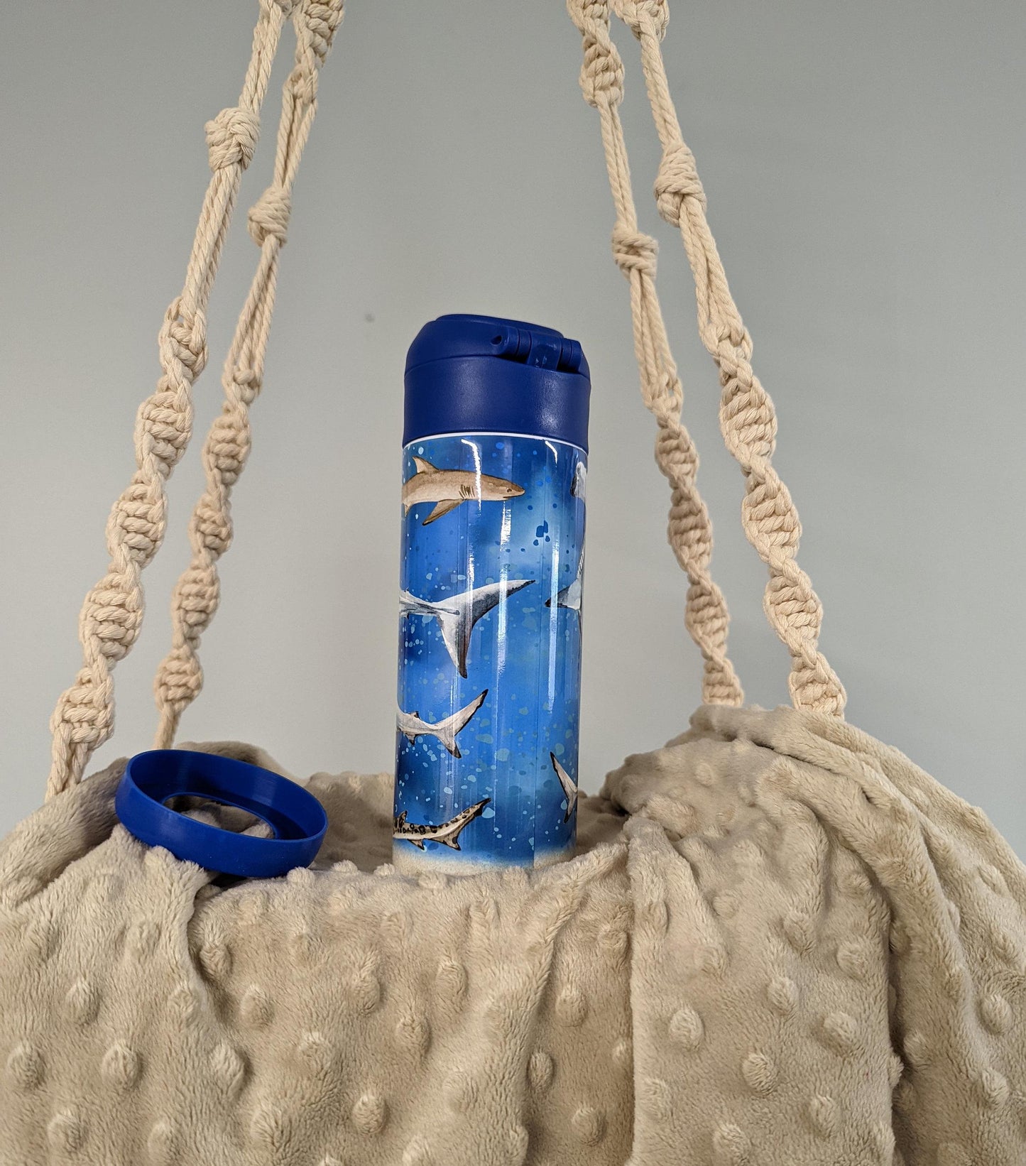 Personalized Kids Pop-Top Tumbler – Ocean Sharks Design with Flip Straw Lid