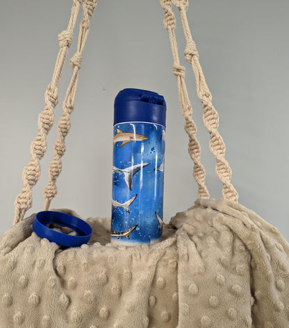 Personalized Kids Pop-Top Tumbler – Ocean Sharks Design with Flip Straw Lid