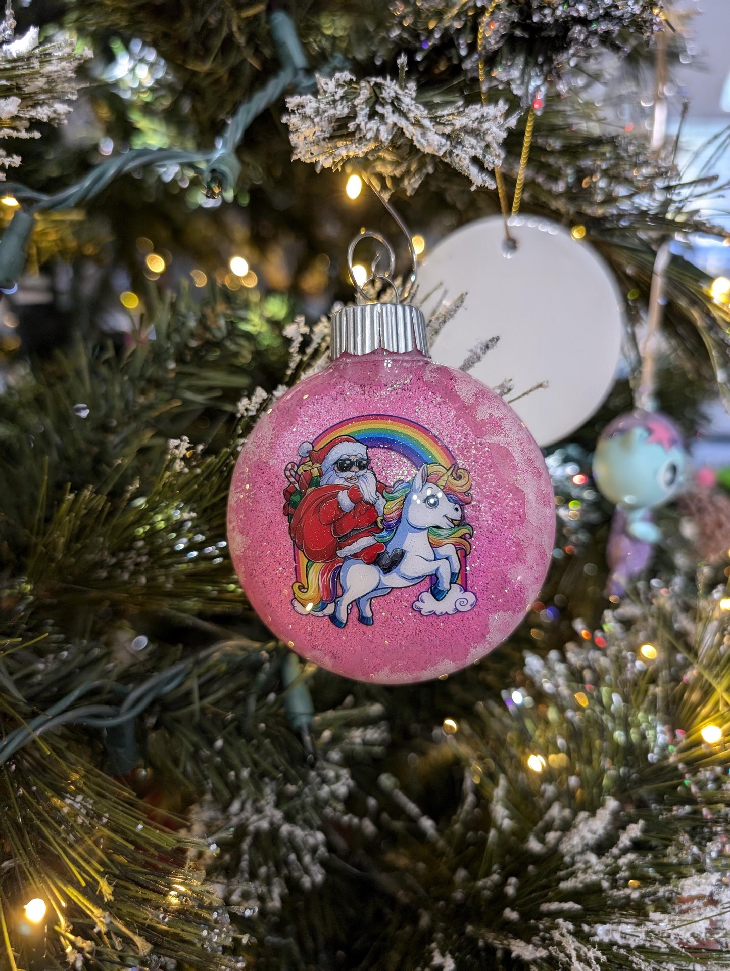 Santa Riding a Unicorn Ornament