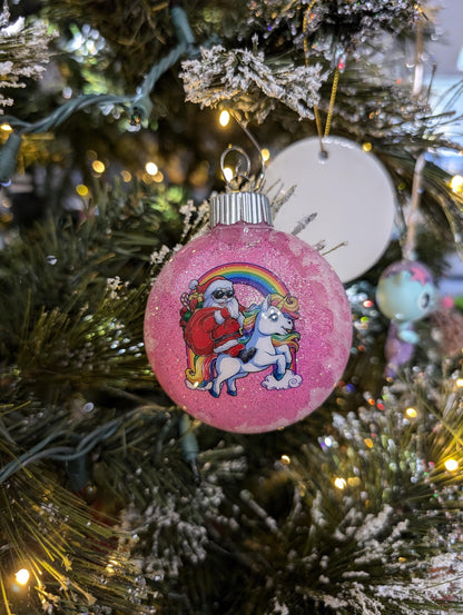 Santa Riding a Unicorn Ornament
