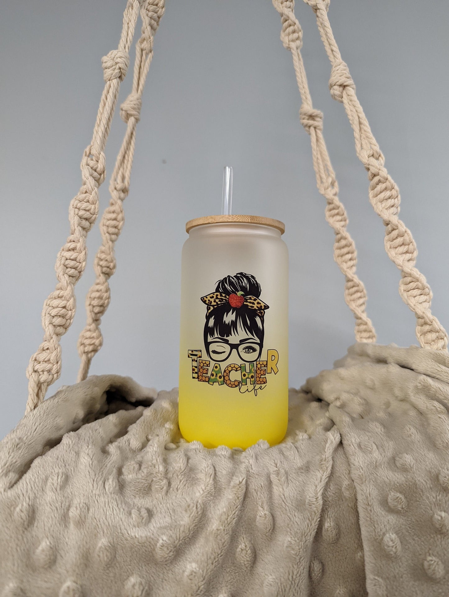 Yellow Ombré Teacher Life Frosted Glass Can – 16oz