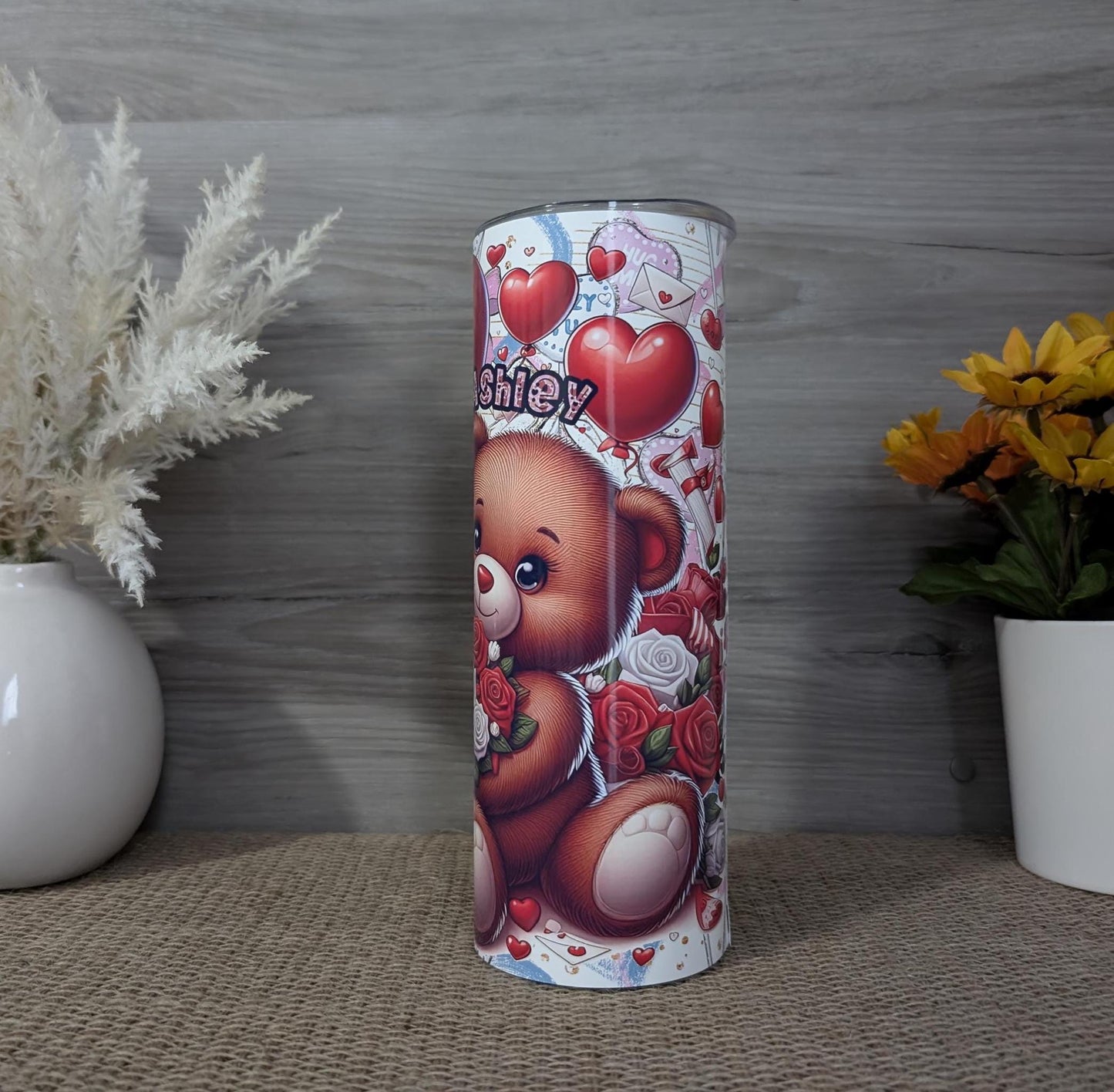 Personalized Teddy Bear Couple 20oz Skinny Tumbler