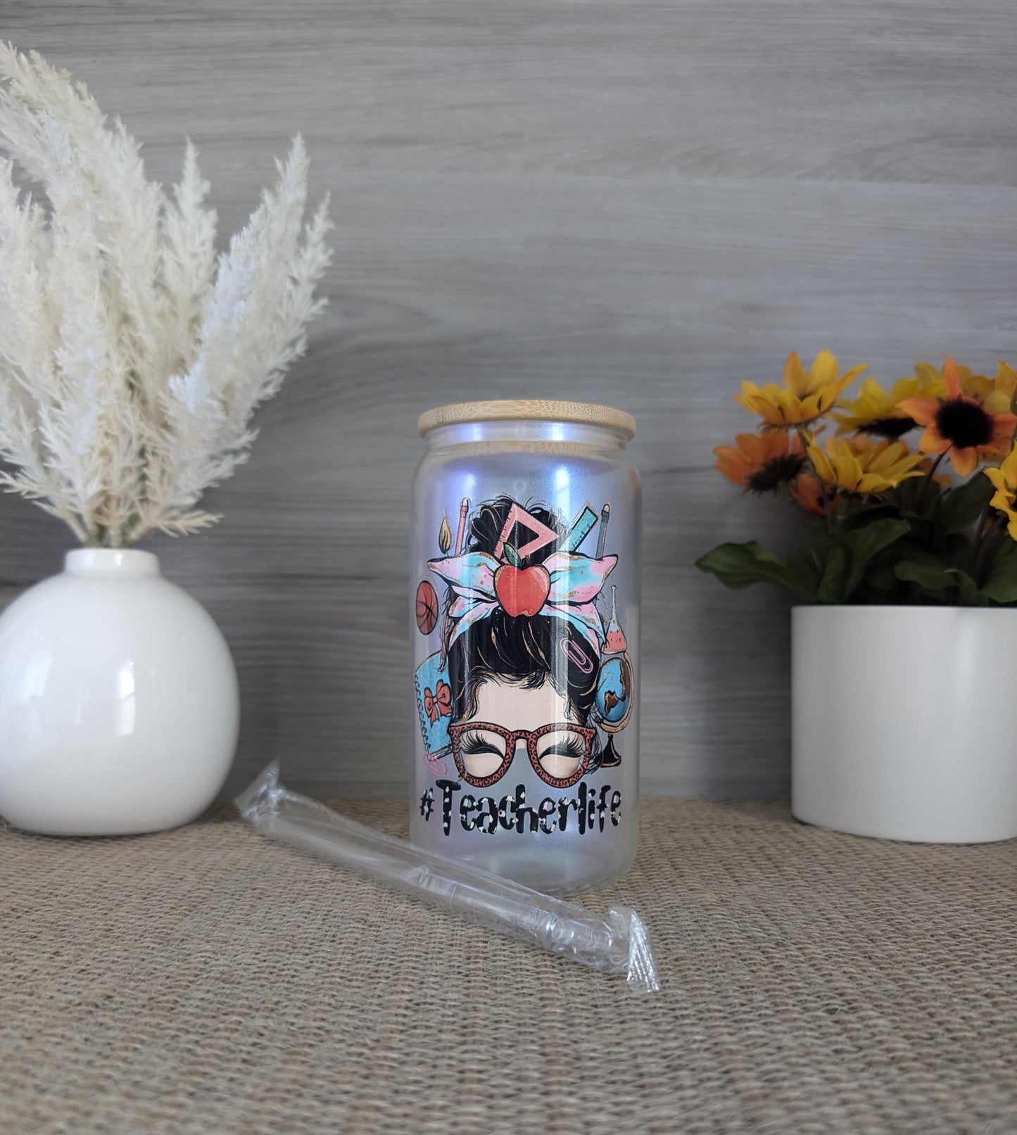 Teacher Life Frosted Glass Can – 16oz