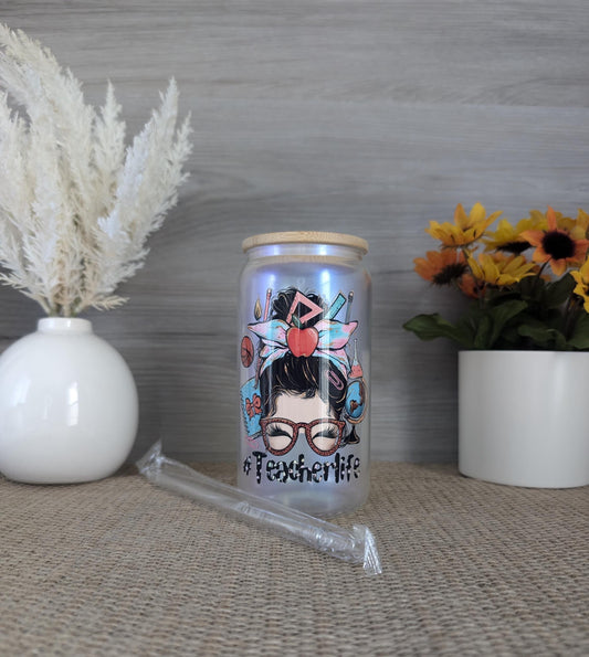 Teacher Life Frosted Glass Can – 16oz