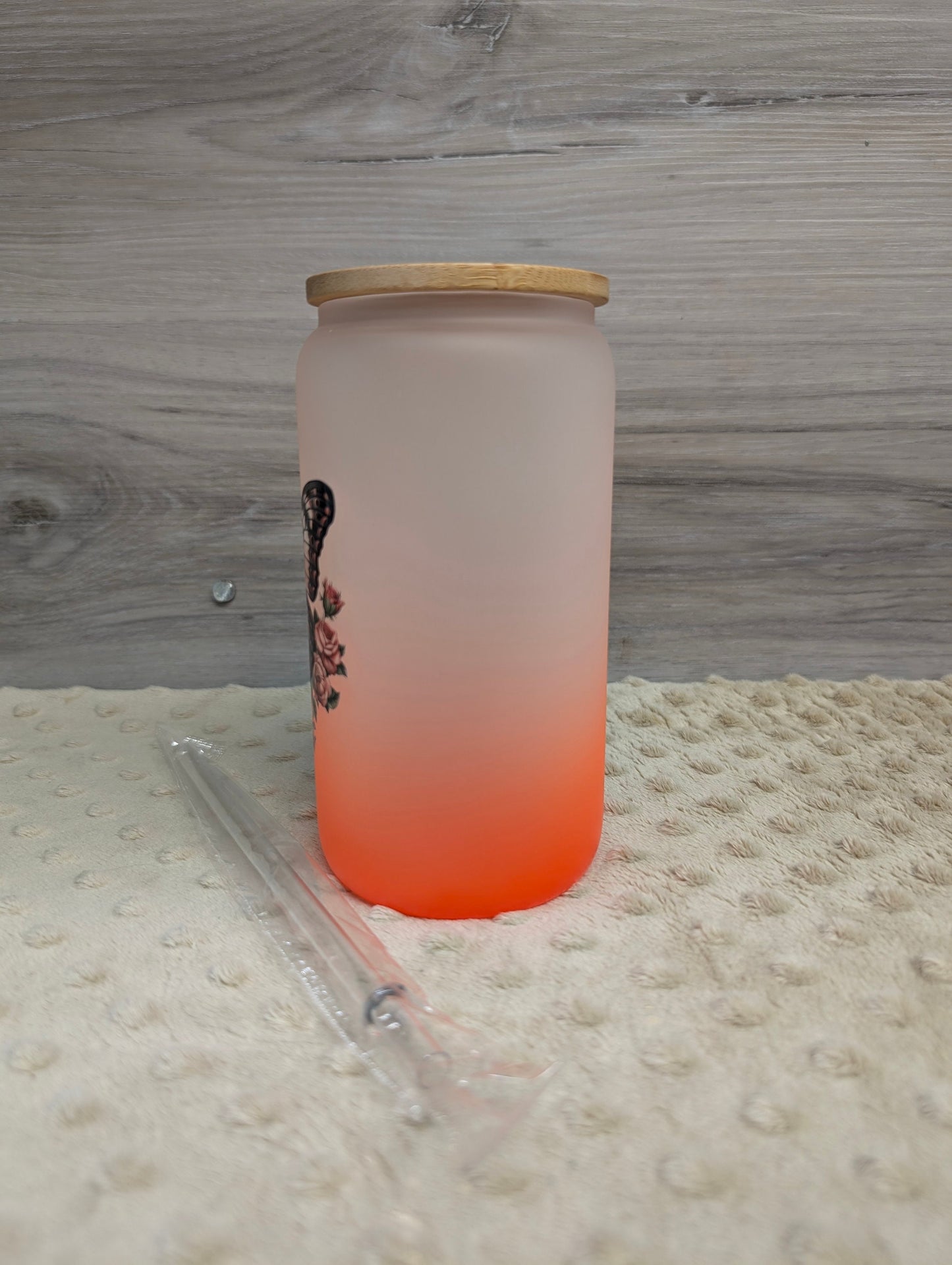 Butterfly 16oz Frosted Glass Can