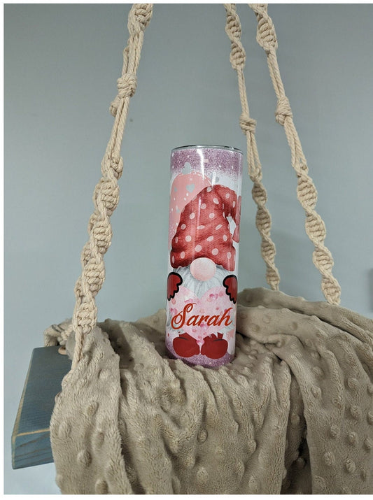 Personalized Valentine Gnome 20oz Skinny Tumbler