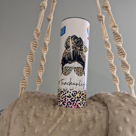 #TeacherLife Leopard Print 20oz Skinny Tumbler