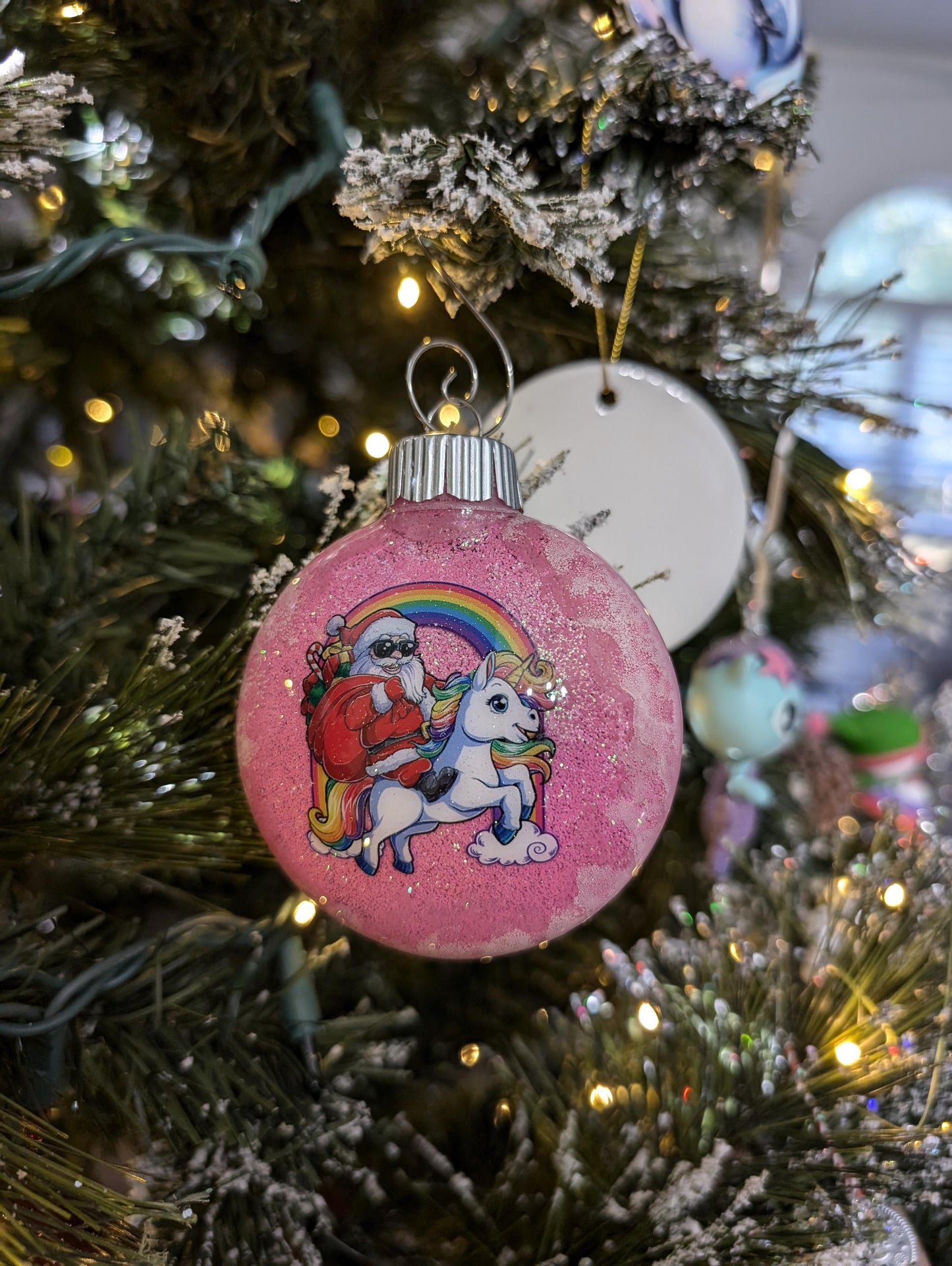 Santa Riding a Unicorn Ornament