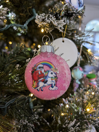 Santa Riding a Unicorn Ornament