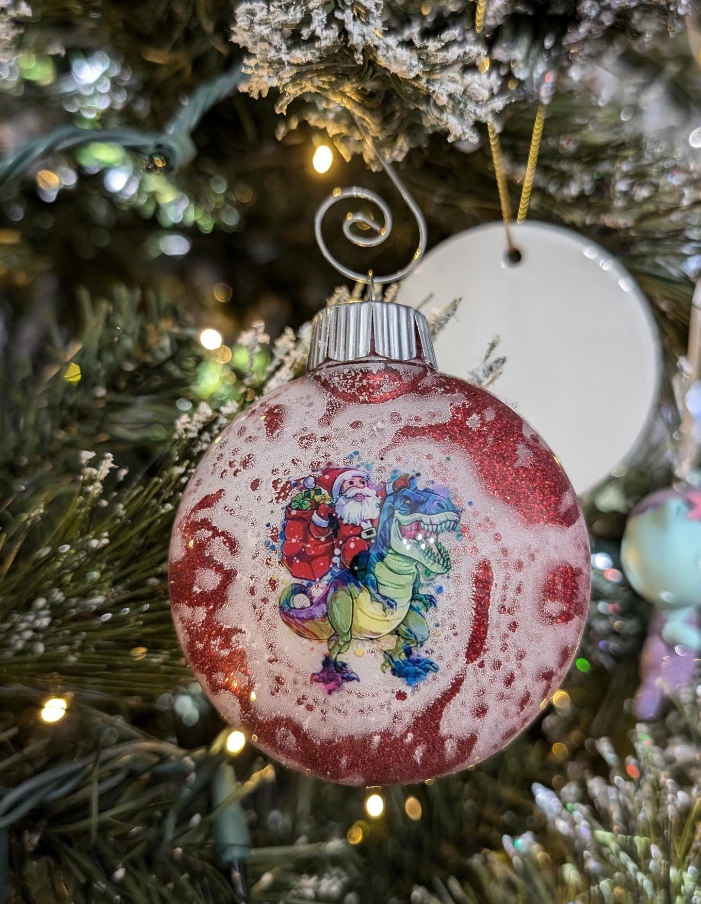 Santa Riding a Dinosaur Ornament | Handmade