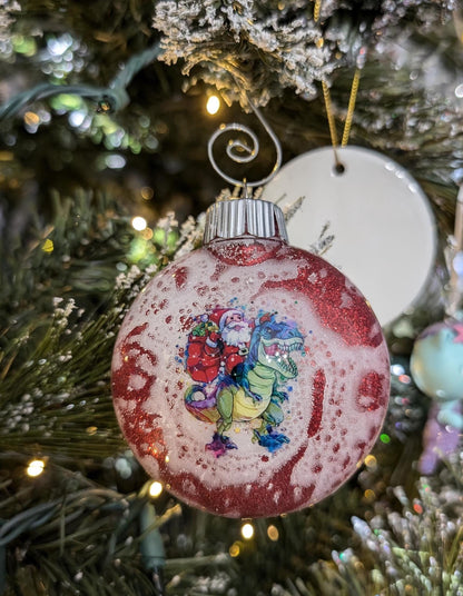 Santa Riding a Dinosaur Ornament | Handmade