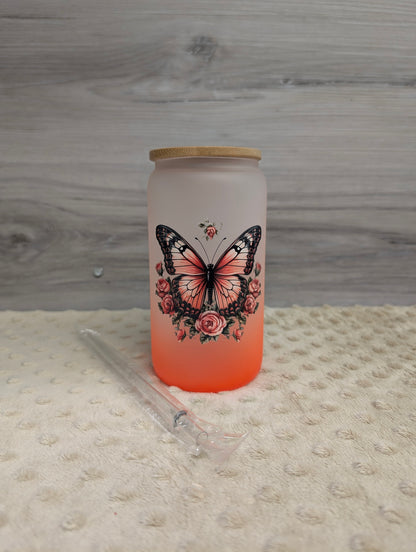 Butterfly 16oz Frosted Glass Can