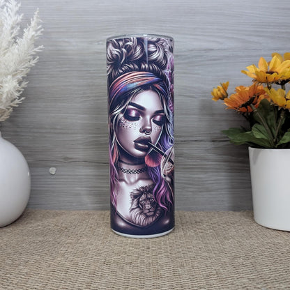 Gothic Glam Girl with Lion Tattoo