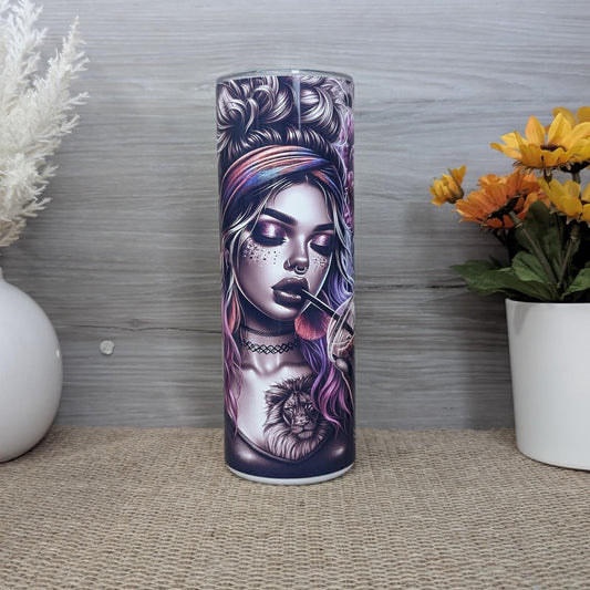 Gothic Glam Girl with Lion Tattoo