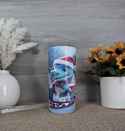 Personalized Christmas Dinosaur Tumbler