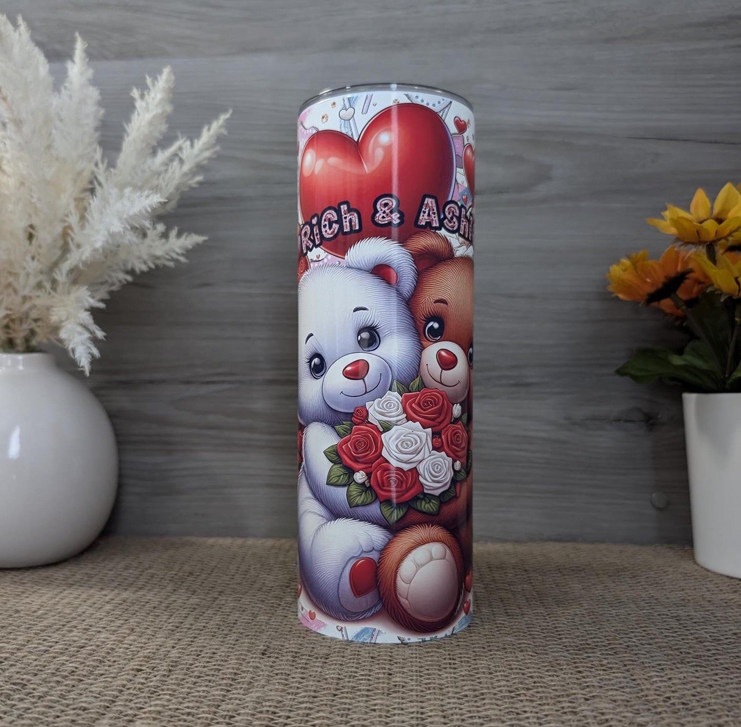 Personalized Teddy Bear Couple 20oz Skinny Tumbler
