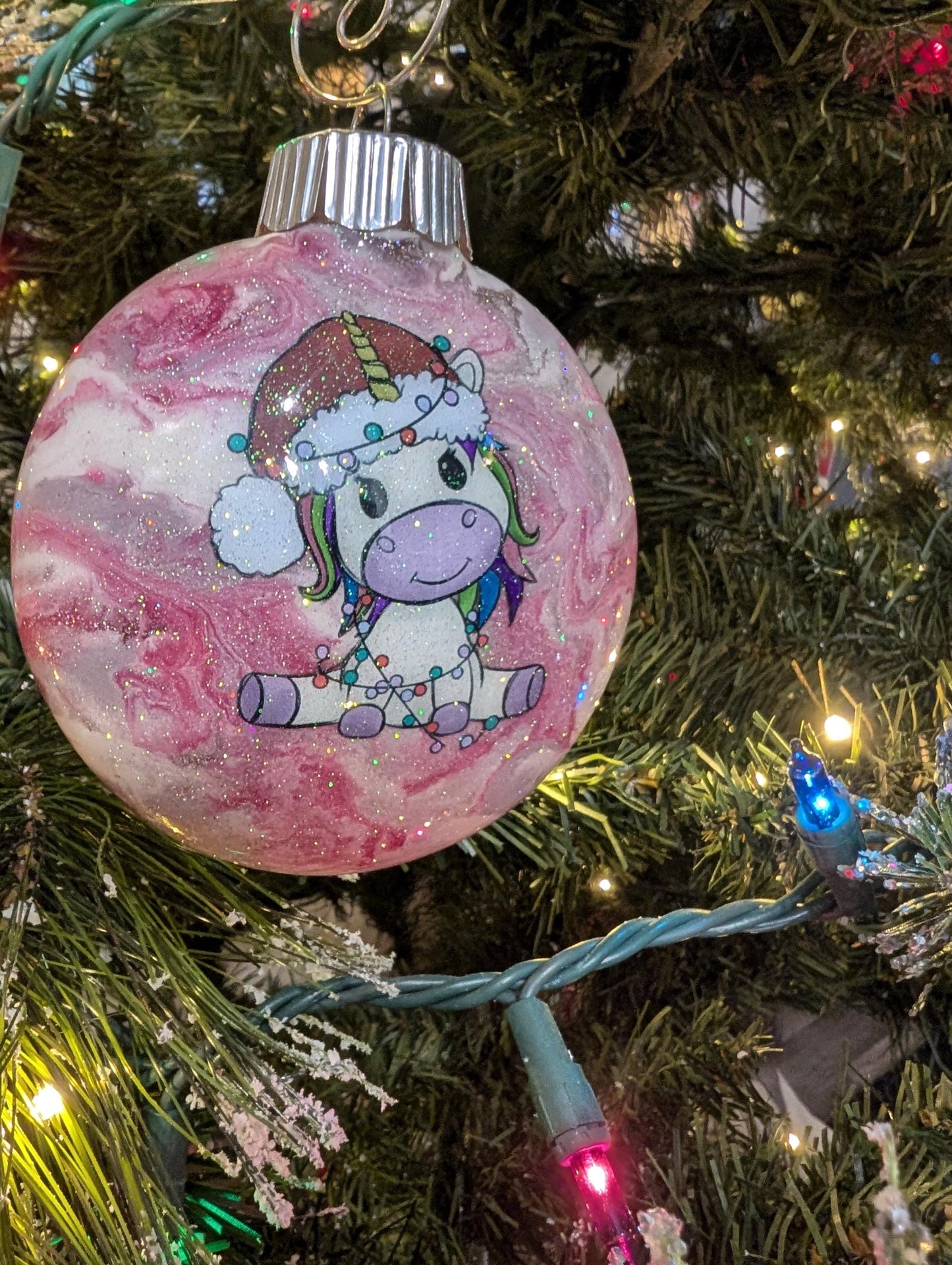 Handmade Pink Swirl Unicorn Ornament
