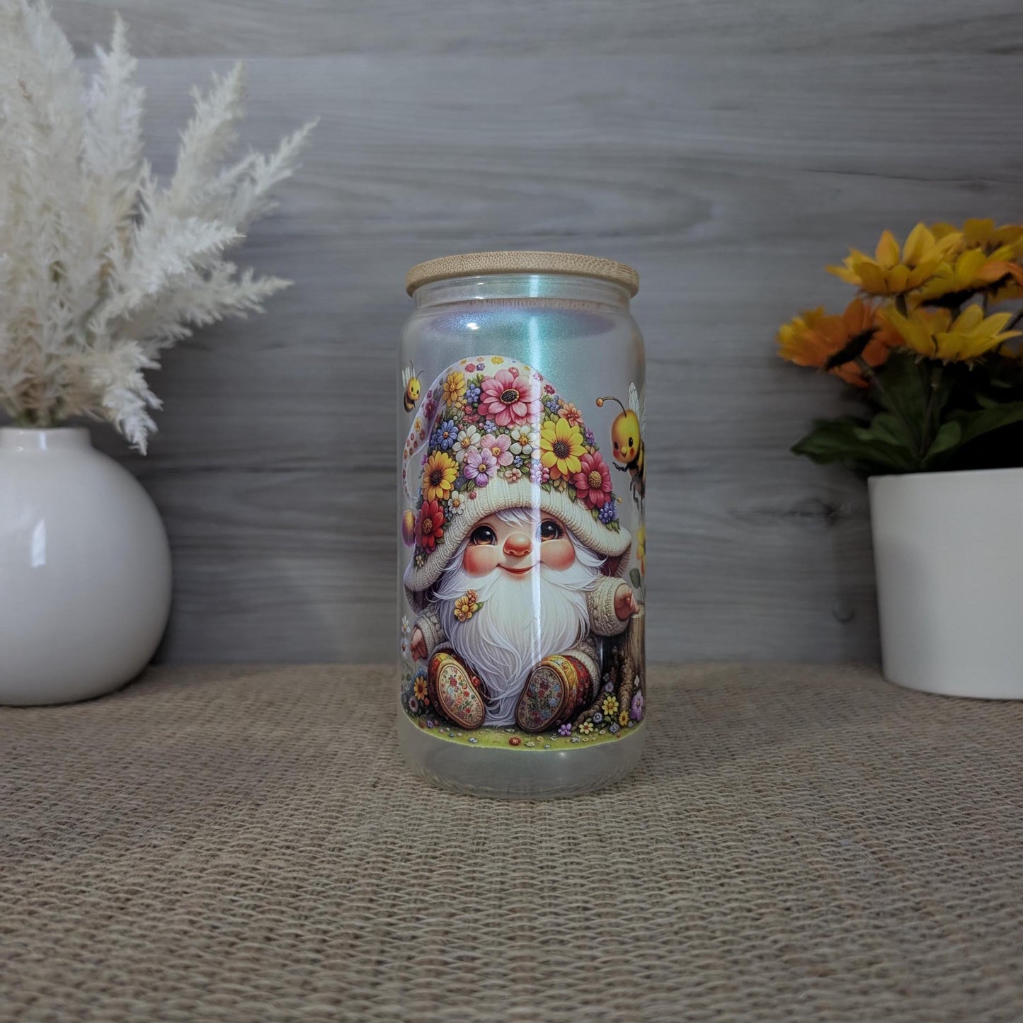 Spring Gnome 16oz Frosted Glass Can