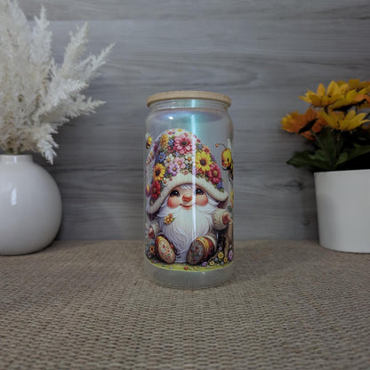 Spring Gnome 16oz Frosted Glass Can