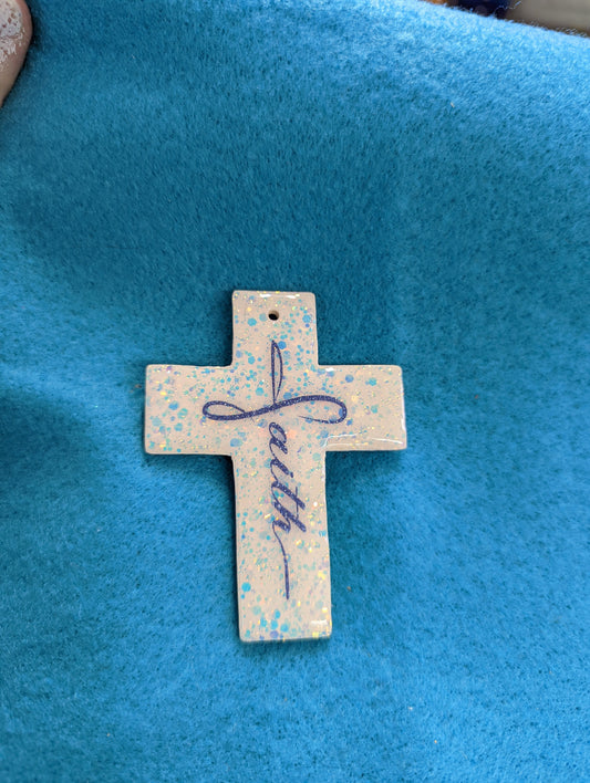 Faith Cross Ornament – Handmade Glitter Resin