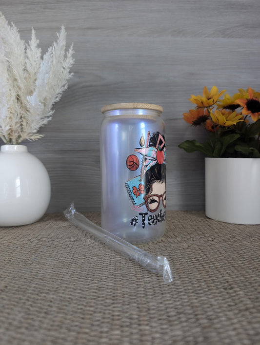 Teacher Life Frosted Glass Can – 16oz