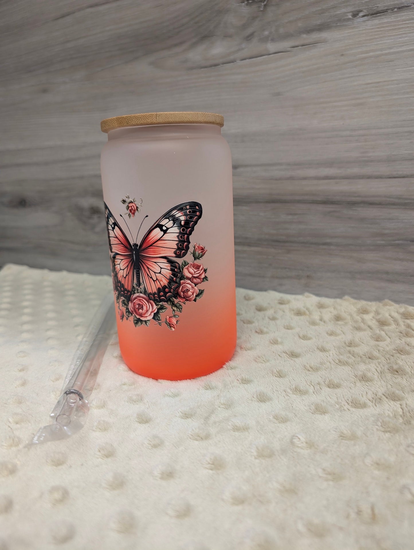 Butterfly 16oz Frosted Glass Can