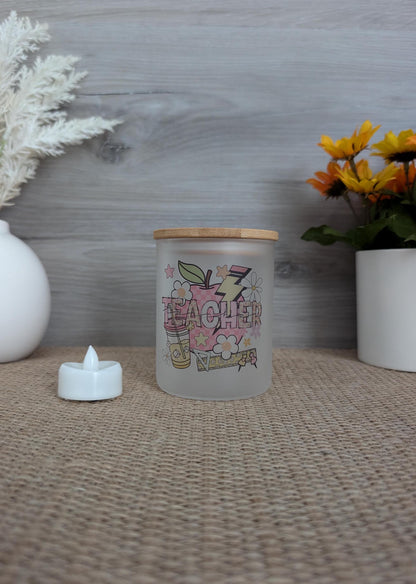 Teacher Frosted Glass Candle Holder | LED Tea Light Included