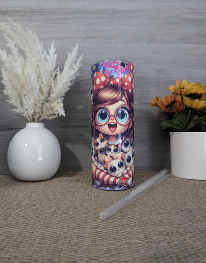 Cat Lady Tumbler – Big-Eyed Girl with Kittens