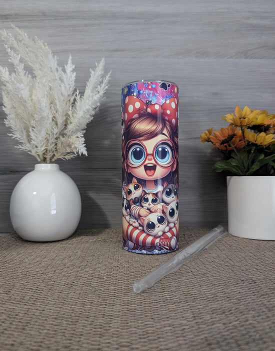 Cat Lady Tumbler – Big-Eyed Girl with Kittens