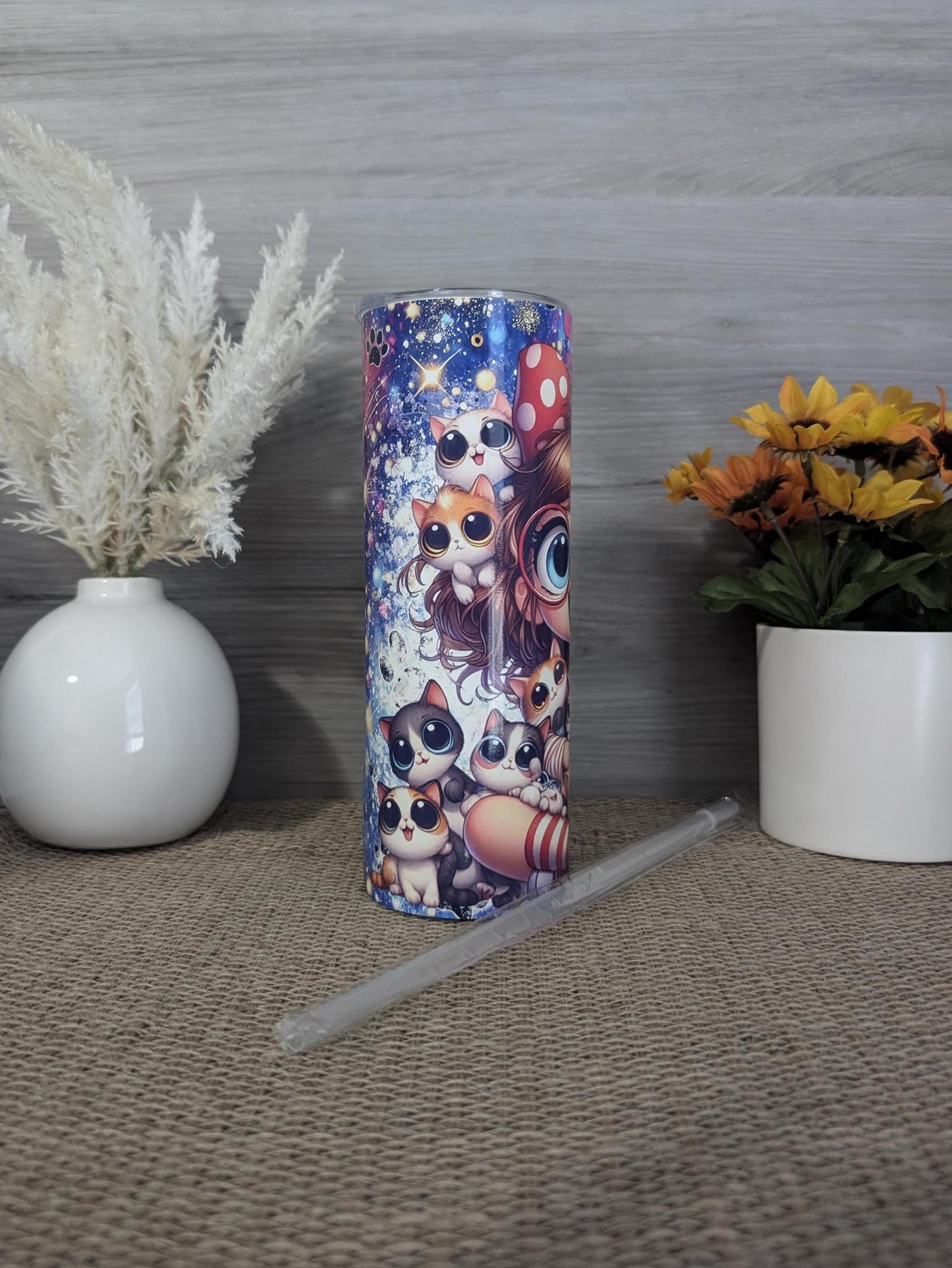 Cat Lady Tumbler – Big-Eyed Girl with Kittens