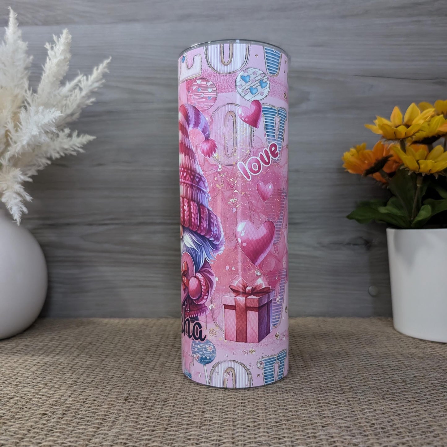 Personalized Valentine Gnome 20oz Skinny Tumbler