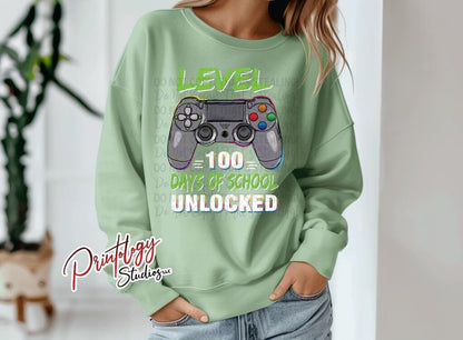Level 100 Days of School Unlocked DTF Transfer 🎮