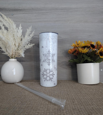 Silver Glitter Snowflake Tumbler