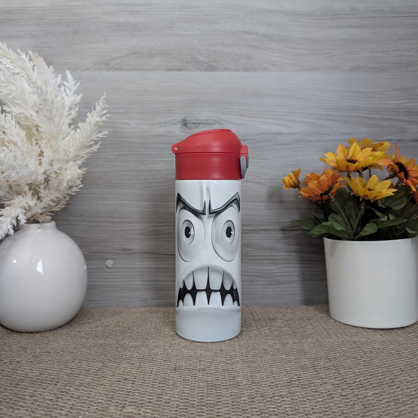 12oz Pop Top Kids Tumbler – Angry Cartoon Face Design