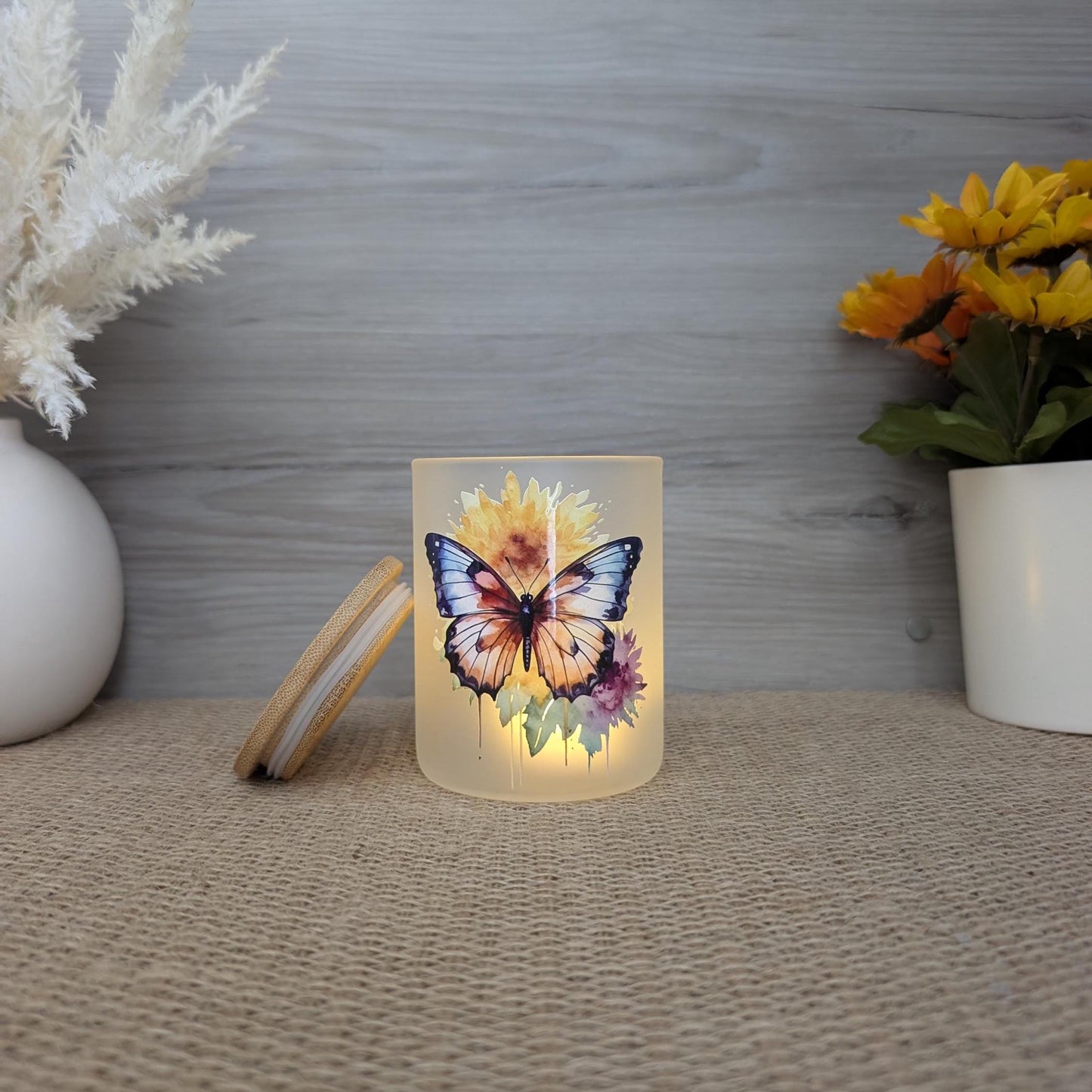 Butterfly Design Glass Candle Holder With Tea Light Candle