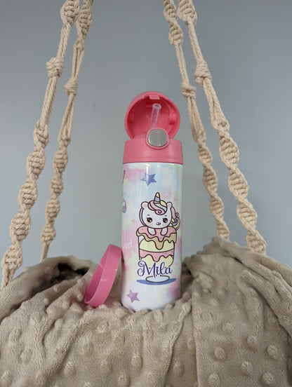 Personalized Kids Pop-Top Tumbler – Unicorn Cake Design with Straw Lid