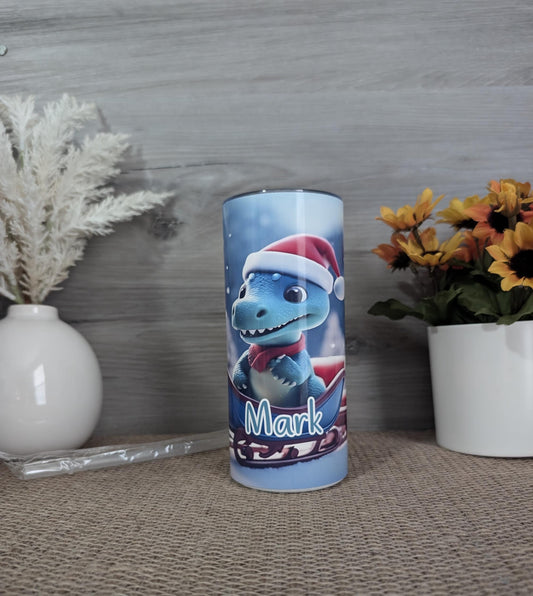 Personalized Christmas Dinosaur Tumbler