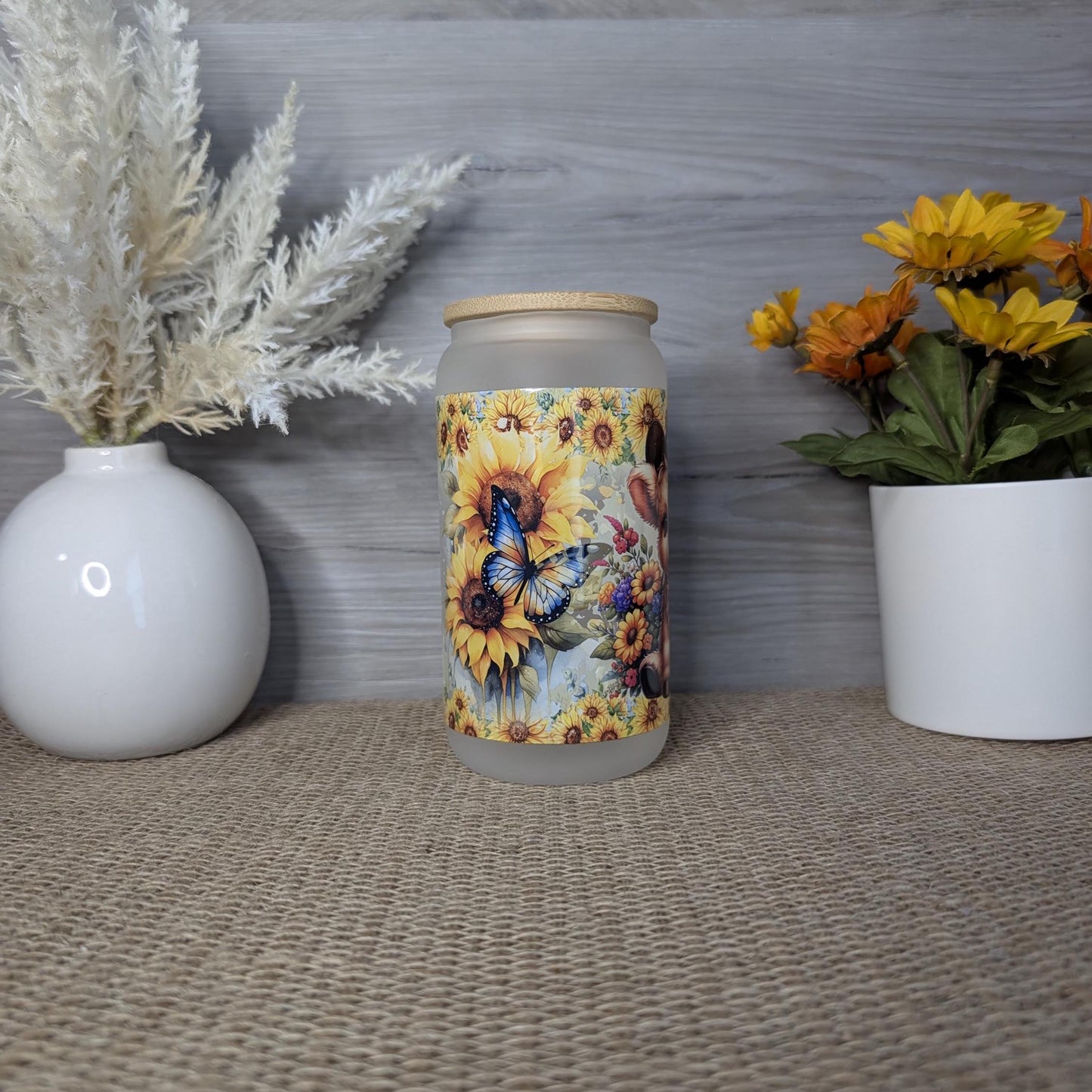 Cowboy Highland Cow 16oz Frosted Glass Can