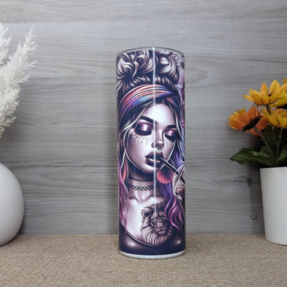 Gothic Glam Girl with Lion Tattoo