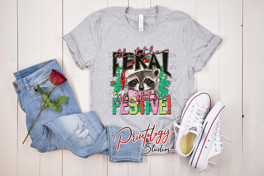 A Little Feral, A Lotta Festive – Christmas Raccoon DTF Transfer