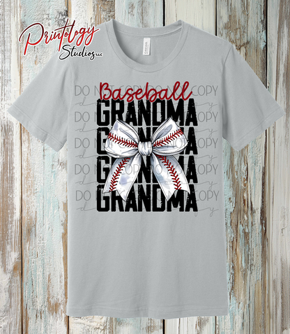 Baseball Grandma Shirt – Game Day Bow Design
