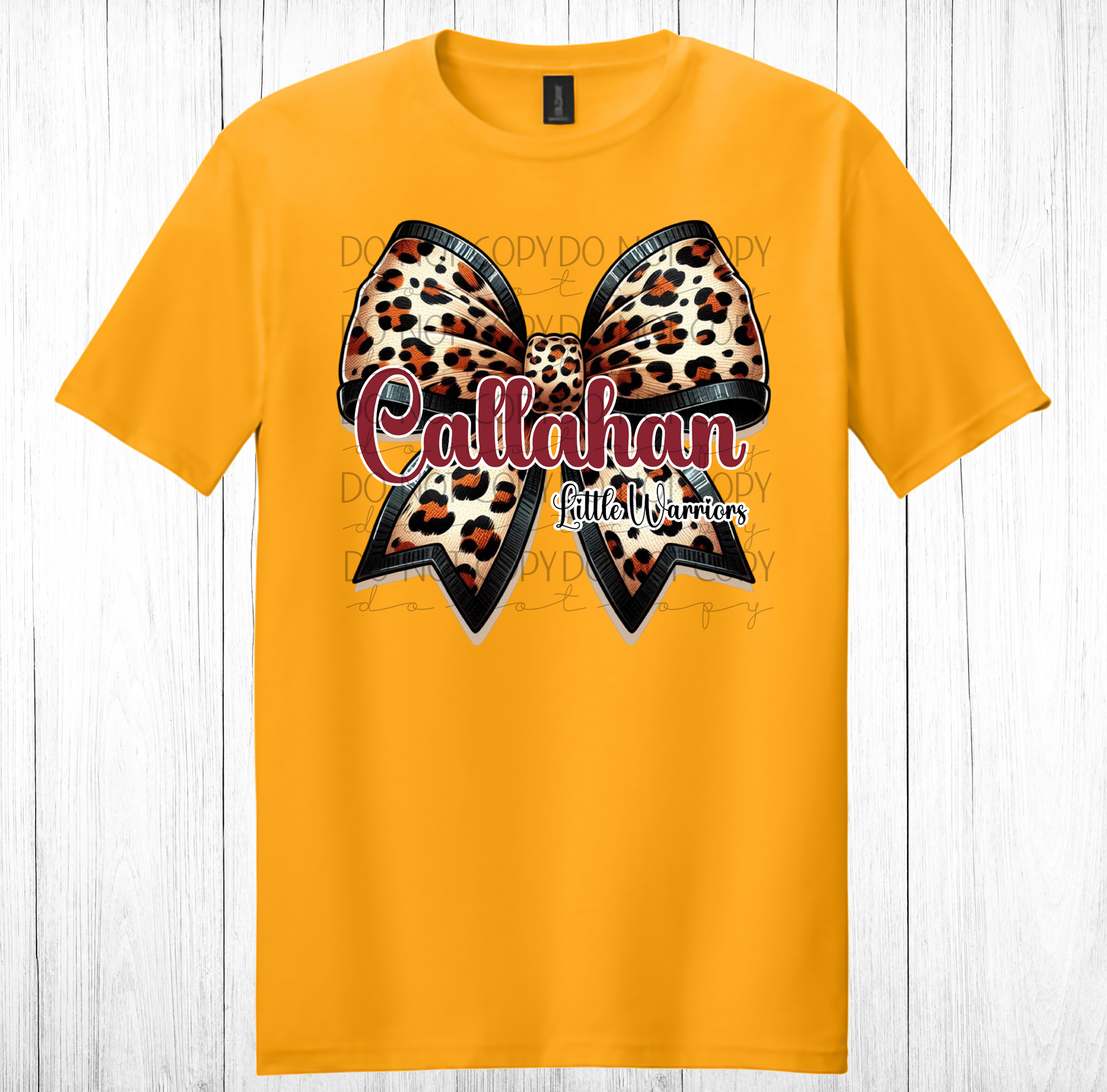 Callahan Little Warriors Leopard Bow Tee-Gold