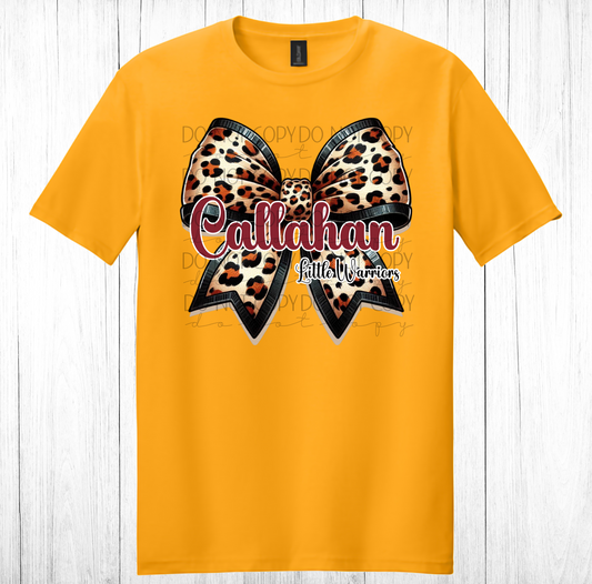 Callahan Little Warriors Leopard Bow Tee-Gold