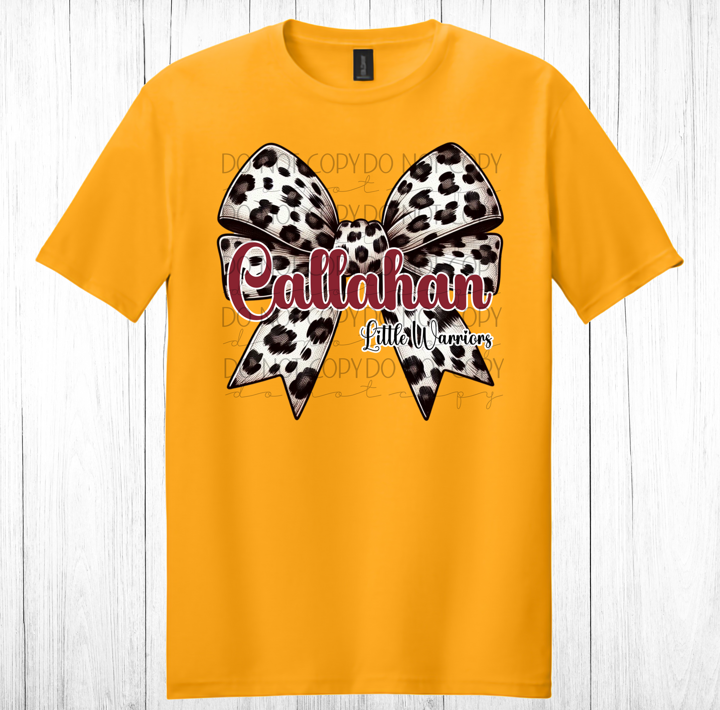 Callahan Little Warriors Leopard Bow Tee-Gold