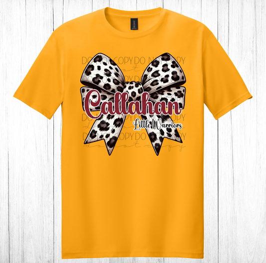 Callahan Little Warriors Leopard Bow Tee-Gold